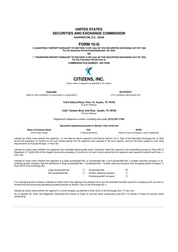 Thumbnail Citizens Inc 10-Q Quarterly Report FY2020 