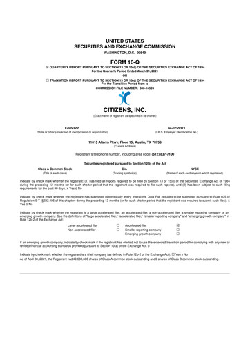Thumbnail Citizens Inc 10-Q Quarterly Report FY2021 