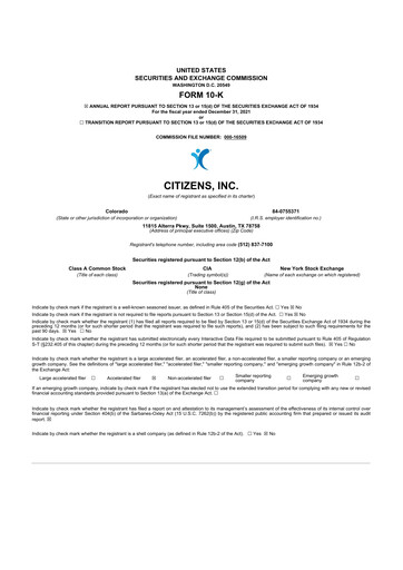 Thumbnail Citizens Inc 10-K Annual Report 2021