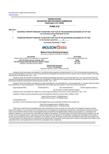 Vorschaubild Molson Coors 10-Q Quartalsbericht 2013 