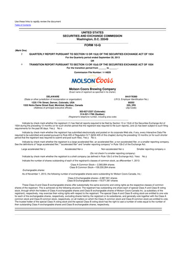 Vorschaubild Molson Coors 10-Q Quartalsbericht 2013 