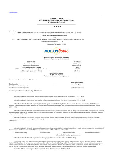 Thumbnail Molson Coors 10-K Annual Report 2013