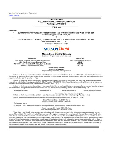 Vorschaubild Molson Coors 10-Q Quartalsbericht 2014 