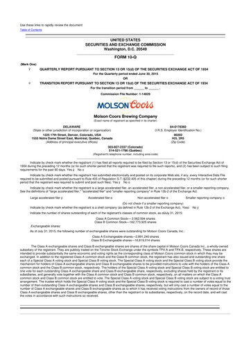 Vorschaubild Molson Coors 10-Q Quartalsbericht 2015 