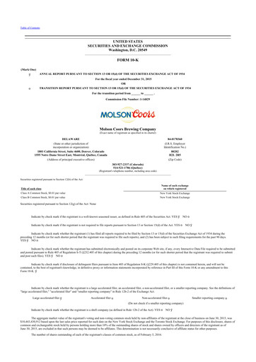 Thumbnail Molson Coors 10-K Annual Report 2015