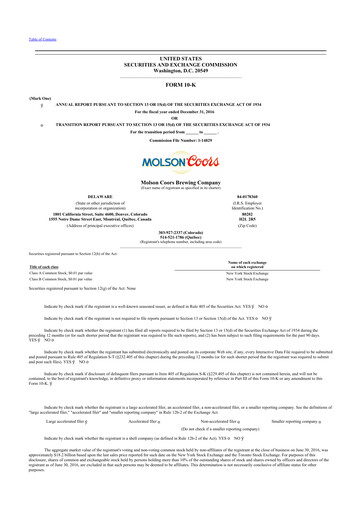 Thumbnail Molson Coors 10-K Annual Report 2016