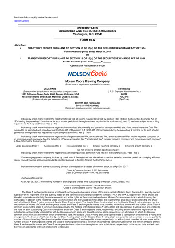Vorschaubild Molson Coors 10-Q Quartalsbericht 2017 