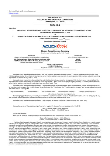 Vorschaubild Molson Coors 10-Q Quartalsbericht 2018 