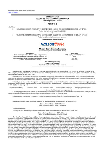 Vorschaubild Molson Coors 10-Q Quartalsbericht 2018 