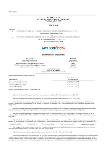 Thumbnail Molson Coors 10-K Annual Report 2018