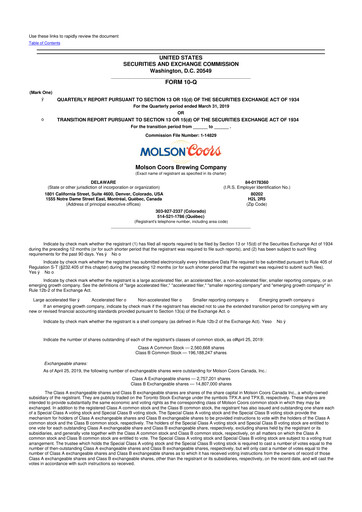 Vorschaubild Molson Coors 10-Q Quartalsbericht 2019 