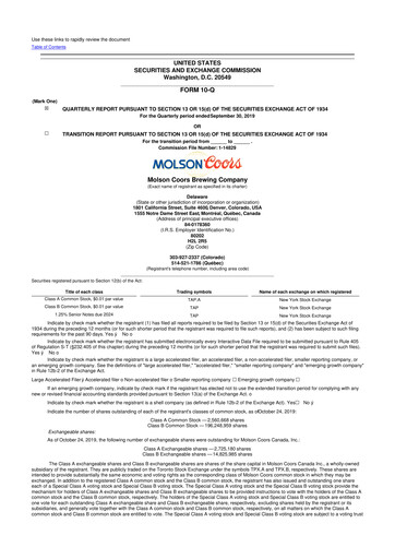 Vorschaubild Molson Coors 10-Q Quartalsbericht 2019 