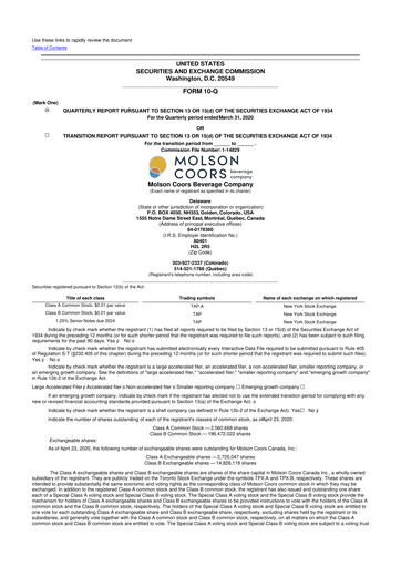 Vorschaubild Molson Coors 10-Q Quartalsbericht 2020 