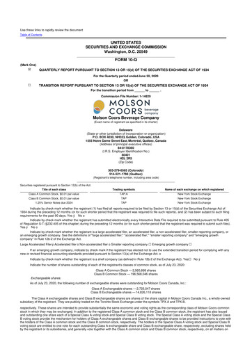 Vorschaubild Molson Coors 10-Q Quartalsbericht 2020 