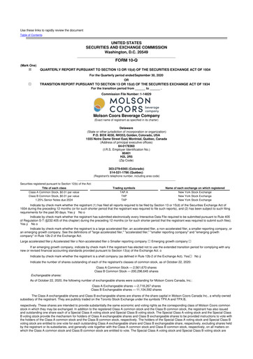 Vorschaubild Molson Coors 10-Q Quartalsbericht 2020 