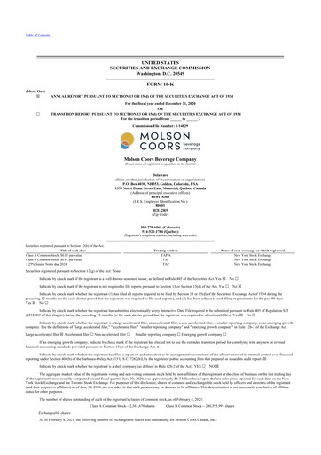 Thumbnail Molson Coors 10-K Annual Report 2020