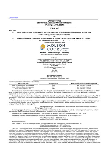 Vorschaubild Molson Coors 10-Q Quartalsbericht 2021 