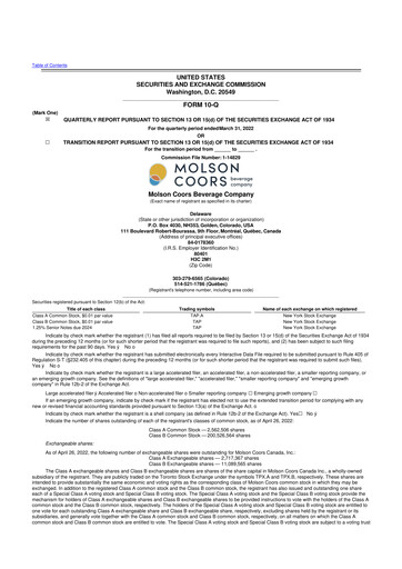 Vorschaubild Molson Coors 10-Q Quartalsbericht 2022 