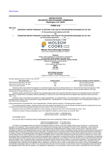 Vorschaubild Molson Coors 10-Q Quartalsbericht 2022 
