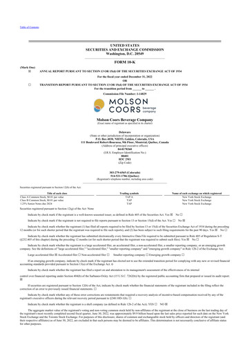 Thumbnail Molson Coors 10-K Annual Report 2022