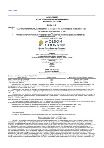 Vorschaubild Molson Coors 10-Q Quartalsbericht 2023 