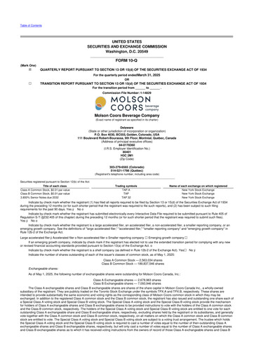 Vorschaubild Molson Coors 10-Q Quartalsbericht 2025 