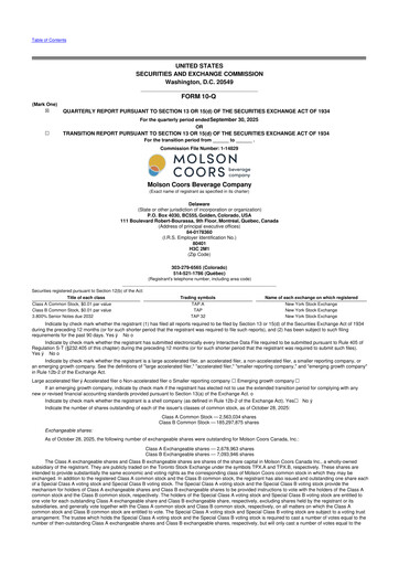 Vorschaubild Molson Coors 10-Q Quartalsbericht 2025 