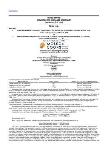 Thumbnail Molson Coors 10-Q Quarterly Report FY2026 
