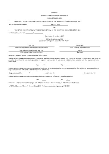 Miniature Corning 10-Q Rapport trimestriel  