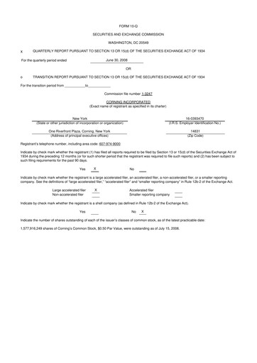 Miniature Corning 10-Q Rapport trimestriel  