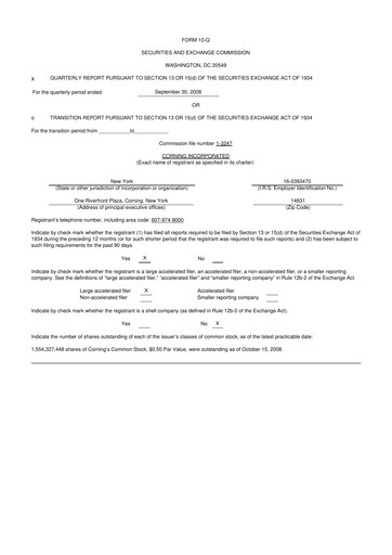 Miniature Corning 10-Q Rapport trimestriel  