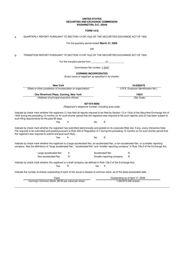 Miniature Corning 10-Q Rapport trimestriel  