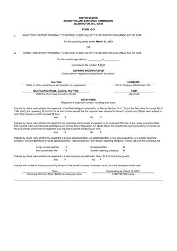 Miniature Corning 10-Q Rapport trimestriel 2010 