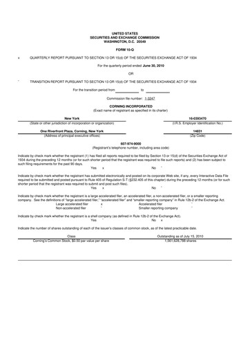 Miniature Corning 10-Q Rapport trimestriel 2010 
