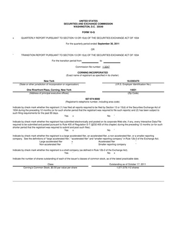 Miniature Corning 10-Q Rapport trimestriel 2011 