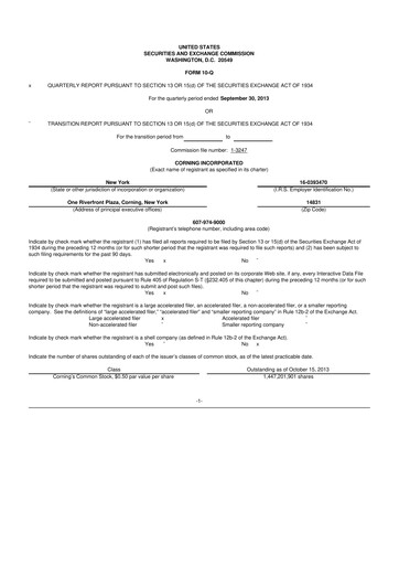 Miniature Corning 10-Q Rapport trimestriel 2013 