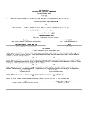 Miniature Corning 10-Q Rapport trimestriel 2014 