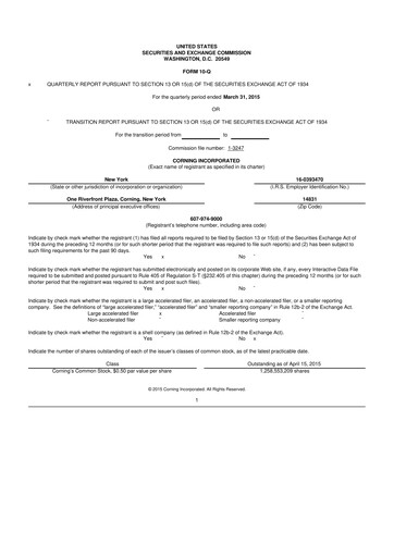 Miniature Corning 10-Q Rapport trimestriel 2015 