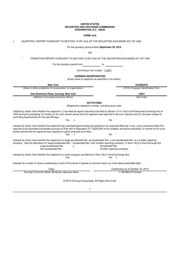 Miniature Corning 10-Q Rapport trimestriel 2015 