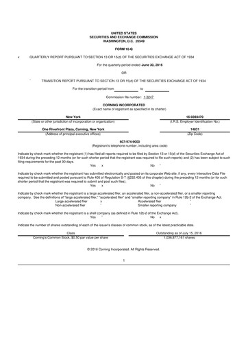 Miniature Corning 10-Q Rapport trimestriel 2016 