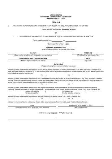 Miniature Corning 10-Q Rapport trimestriel 2016 
