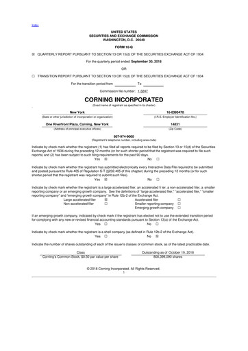 Miniature Corning 10-Q Rapport trimestriel 2018 