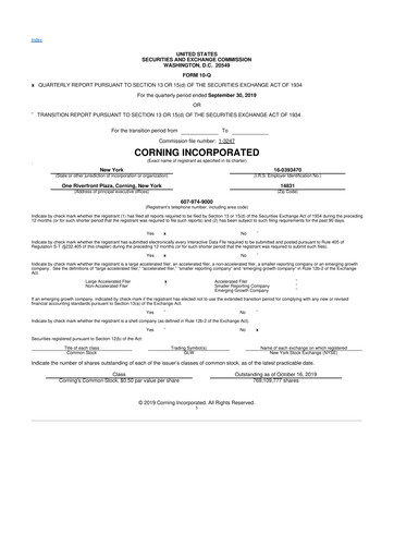 Miniature Corning 10-Q Rapport trimestriel 2019 