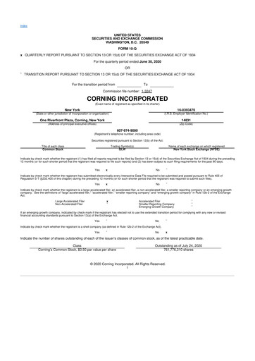 Miniature Corning 10-Q Rapport trimestriel 2020 