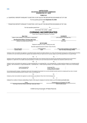 Miniature Corning 10-Q Rapport trimestriel 2020 