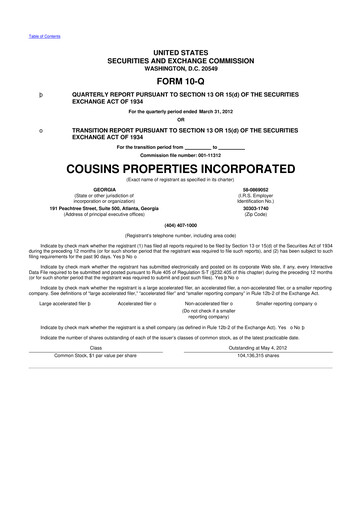 Thumbnail Cousins Properties
 10-Q Quarterly Report FY2012 