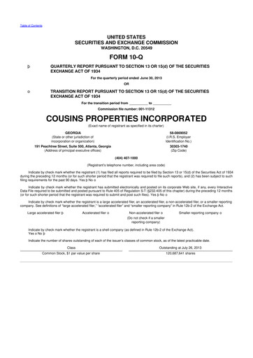 Thumbnail Cousins Properties
 10-Q Quarterly Report FY2013 