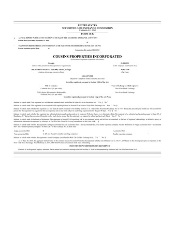 Thumbnail Cousins Properties
 10-K Annual Report 2013