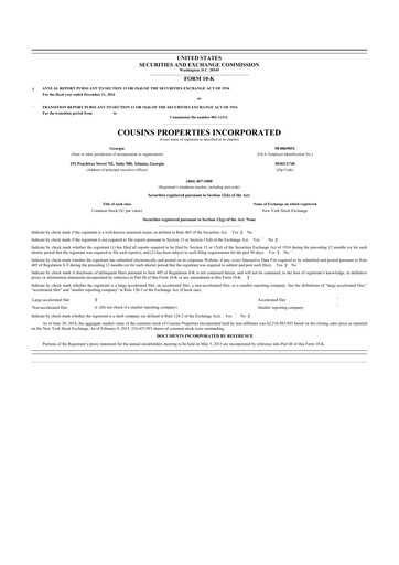 Thumbnail Cousins Properties
 10-K Annual Report 