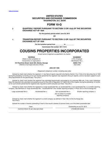 Thumbnail Cousins Properties
 10-Q Quarterly Report FY2015 